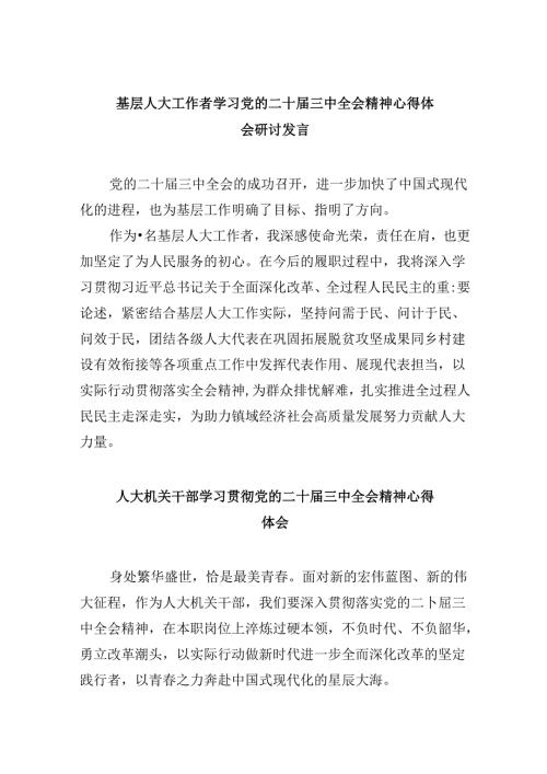 基层人大工作者学习党的二十三中全会精神心得体会研讨发言8篇（最新版）.docx