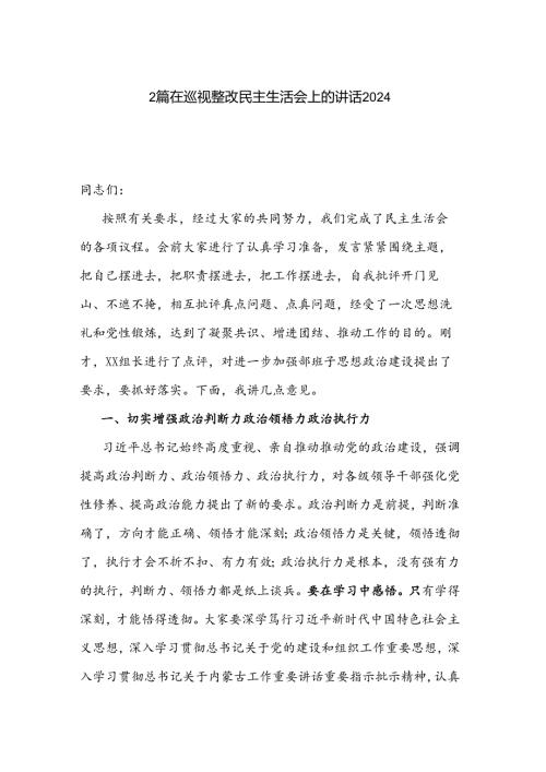2篇在巡视整改民主生活会上的讲话2024.docx