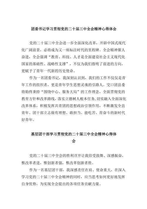 团委书记学习贯彻党的二十三中全会精神心得体会8篇（最新版）.docx