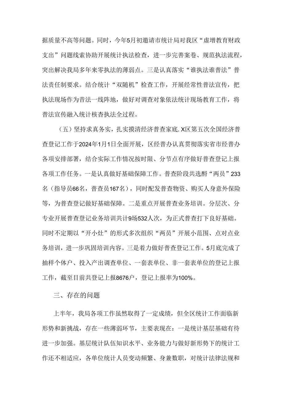 区统计局关于2024年上半年工作总结及下半年工作计划2篇.docx_第1页