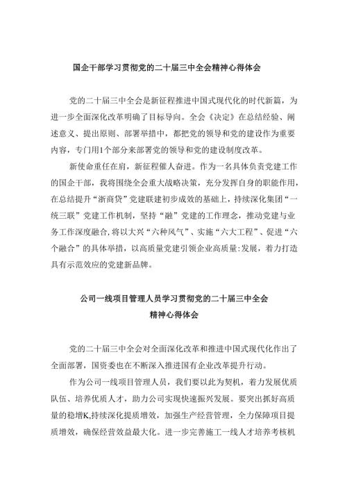 国企干部学习贯彻党的二十三中全会精神心得体会8篇（精选）.docx
