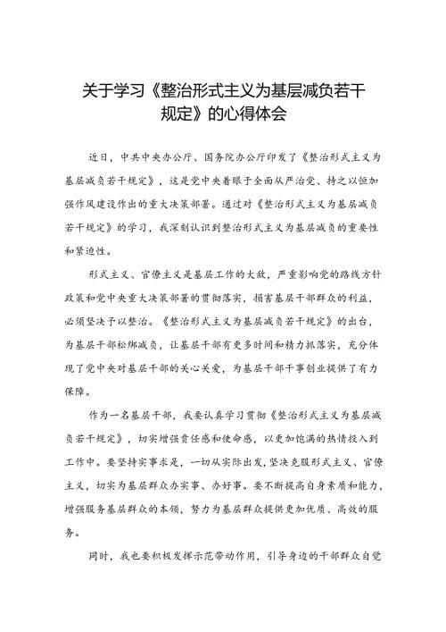 《整治形式主义为基层减负若干规定》学习体会十篇.docx