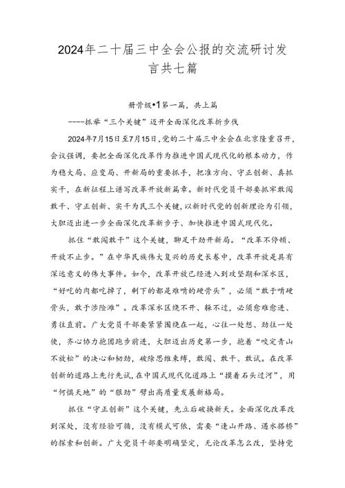 2024年二十三中全会公报的交流研讨发言共七篇.docx