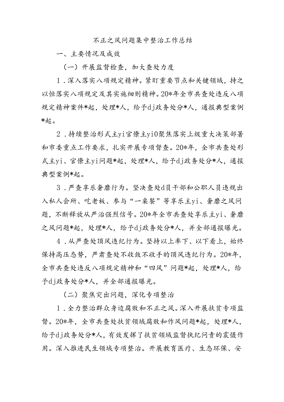 不正之风问题集中整治工作总结.docx_第1页