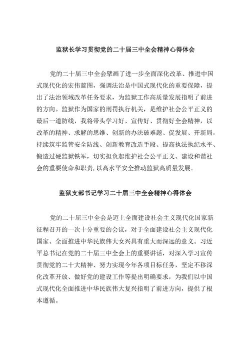 监狱长学习贯彻党的二十三中全会精神心得体会8篇（精选）.docx