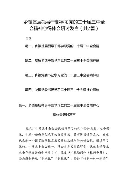 乡镇基层领导干部学习党的二十三中全会精神心得体会研讨发言7篇（详细版）.docx