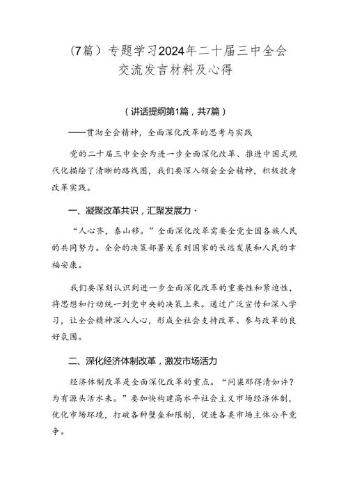 （7篇）专题学习2024年二十三中全会交流发言材料及心得.docx