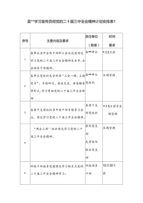 单位党委党支部学习贯彻党的二十三中全会精神计划安排表格3份.docx