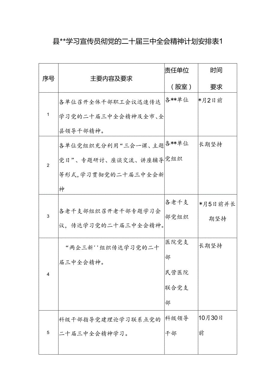 单位党委党支部学习贯彻党的二十三中全会精神计划安排表格3份.docx_第1页
