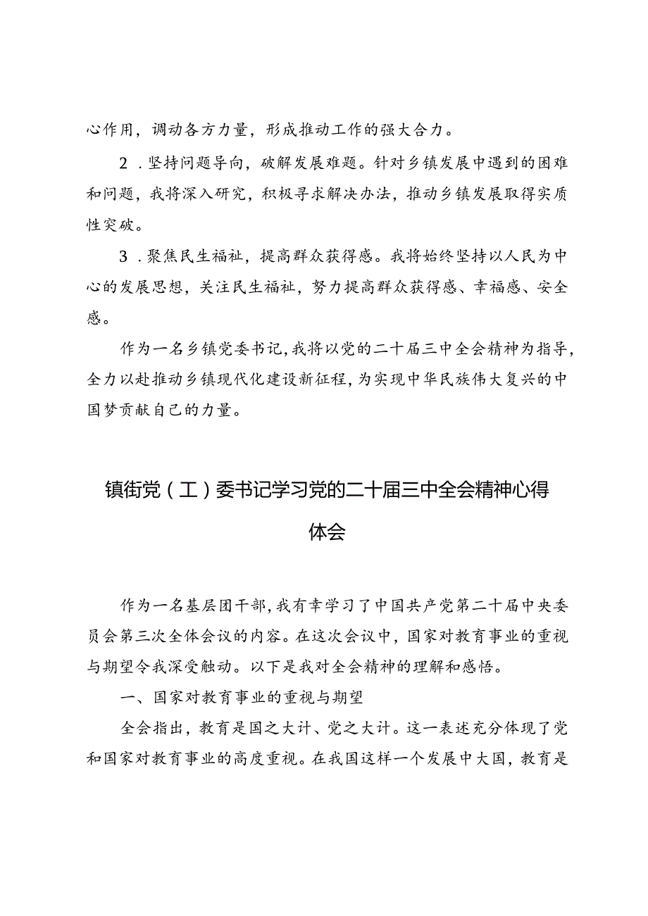 5篇 2024年镇街党（工）委书记学习党的二十三中全会精神心得体会.docx_第3页