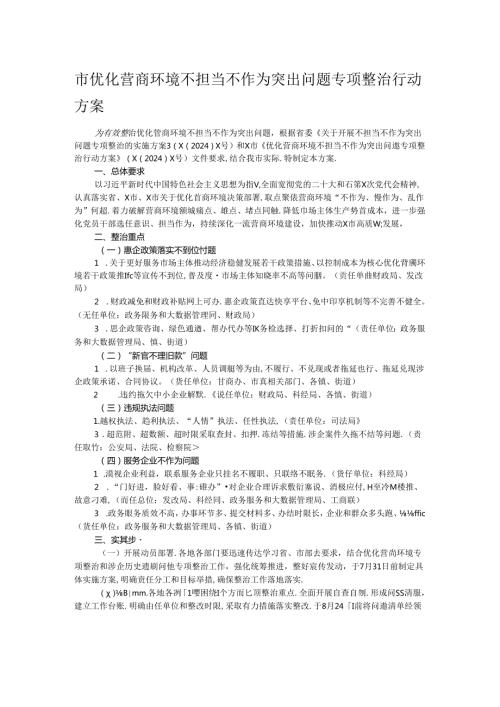市优化营商环境不担当不作为突出问题专项整治行动方案.docx
