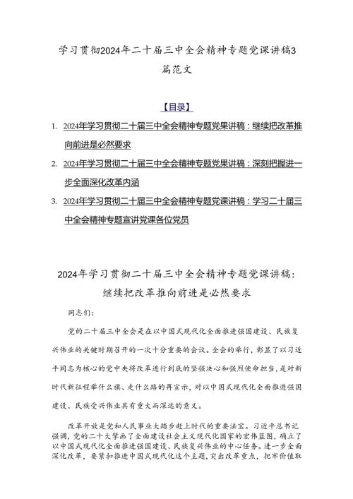 学习贯彻2024年二十三中全会精神专题党课讲稿3篇范文.docx