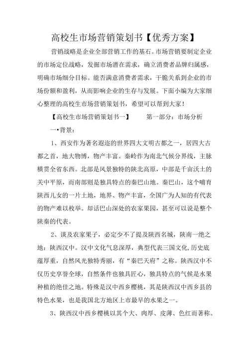大学生市场营销策划书【优秀方案】.docx
