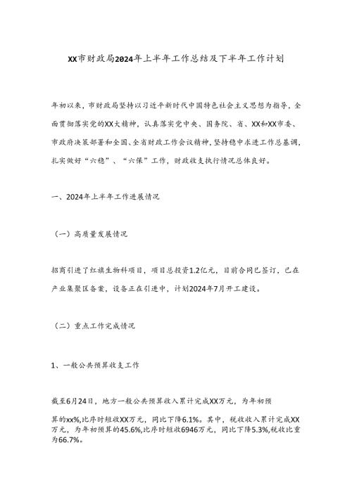 XX市财政局2024年上半年工作总结及下半年工作计划.docx