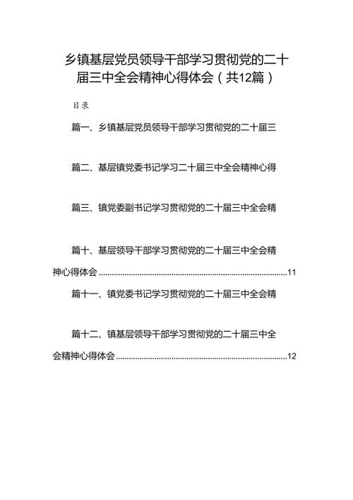 乡镇基层党员领导干部学习贯彻党的二十三中全会精神心得体会12篇（最新版）.docx