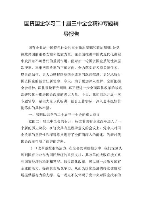 国资国企学习二十三中全会精神专题辅导报告(1).docx