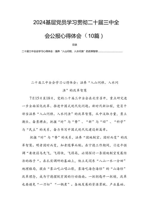 2024基层党员学习贯彻二十三中全会公报心得体会（10篇）.docx