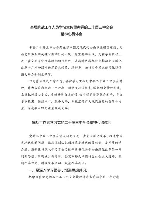 基层统战工作人员学习宣传贯彻党的二十三中全会精神心得体会（共五篇）.docx