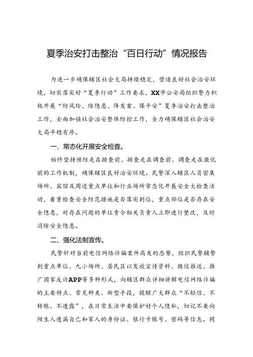 公安2024年夏季治安打击整治行动总结报告五篇.docx