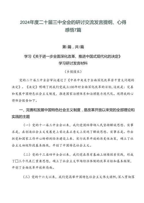 2024二十三中全会的研讨交流发言提纲、心得感悟7篇.docx
