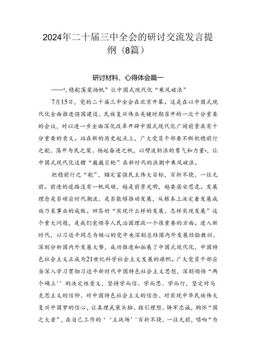 2024年二十三中全会的研讨交流发言提纲（8篇）.docx