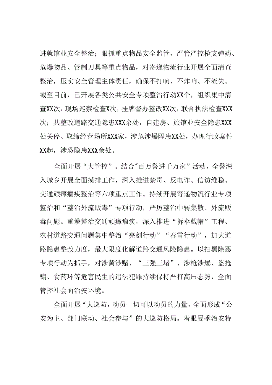 2024年市公安局开展夏季治安打击整治“百日行动”进展情况汇报二十七篇.docx_第2页