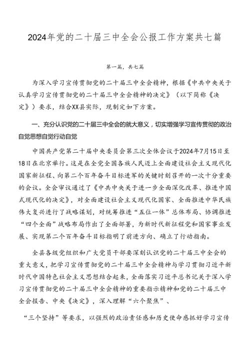 2024年党的二十三中全会公报工作方案共七篇.docx