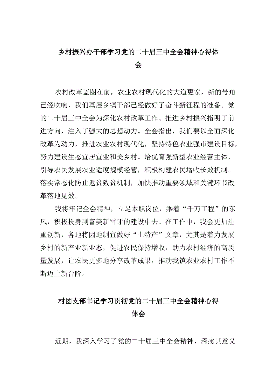 乡村振兴办干部学习党的二十三中全会精神心得体会8篇（精选）.docx_第1页