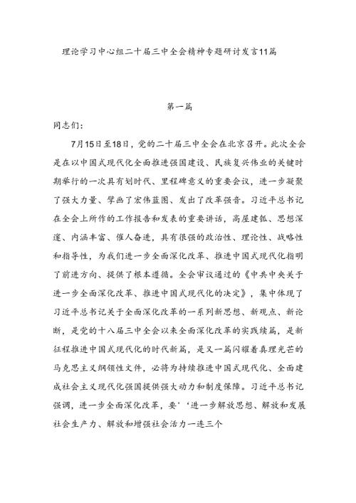最新二十三中全会精神理论中心组研讨发言提纲交流材料11篇（2024年下半年）.docx