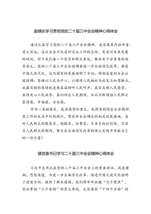 副镇长学习贯彻党的二十三中全会精神心得体会（共五篇）.docx
