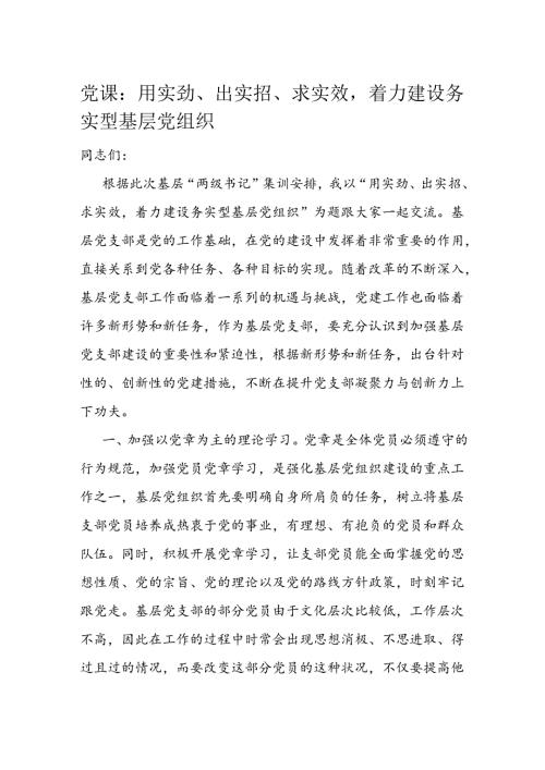 党课：用实劲、出实招、求实效着力建设务实型基层党组织(1).docx