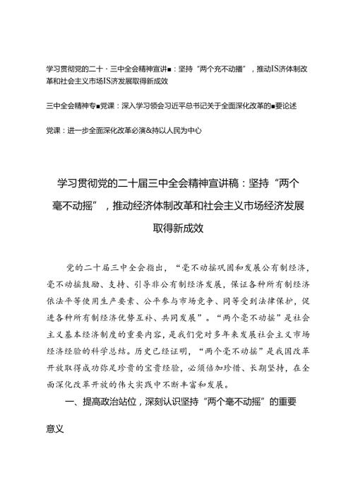 学习贯彻党的二十三中全会精神宣讲稿：坚持“两个毫不动摇”,推动经济体制改革和社会主义市场经济发展取得新成效(1).docx