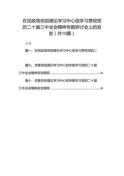 在民政局党组理论学习中心组学习贯彻党的二十三中全会精神专题研讨会上的发言10篇（精选版）.docx