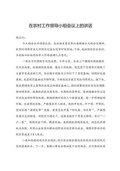 农村工作领导小组会议讲话.docx
