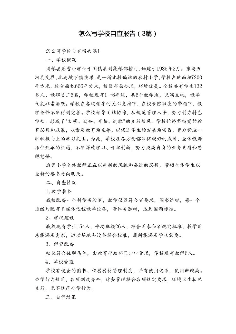 怎么写学校自查报告（3篇）.docx_第1页