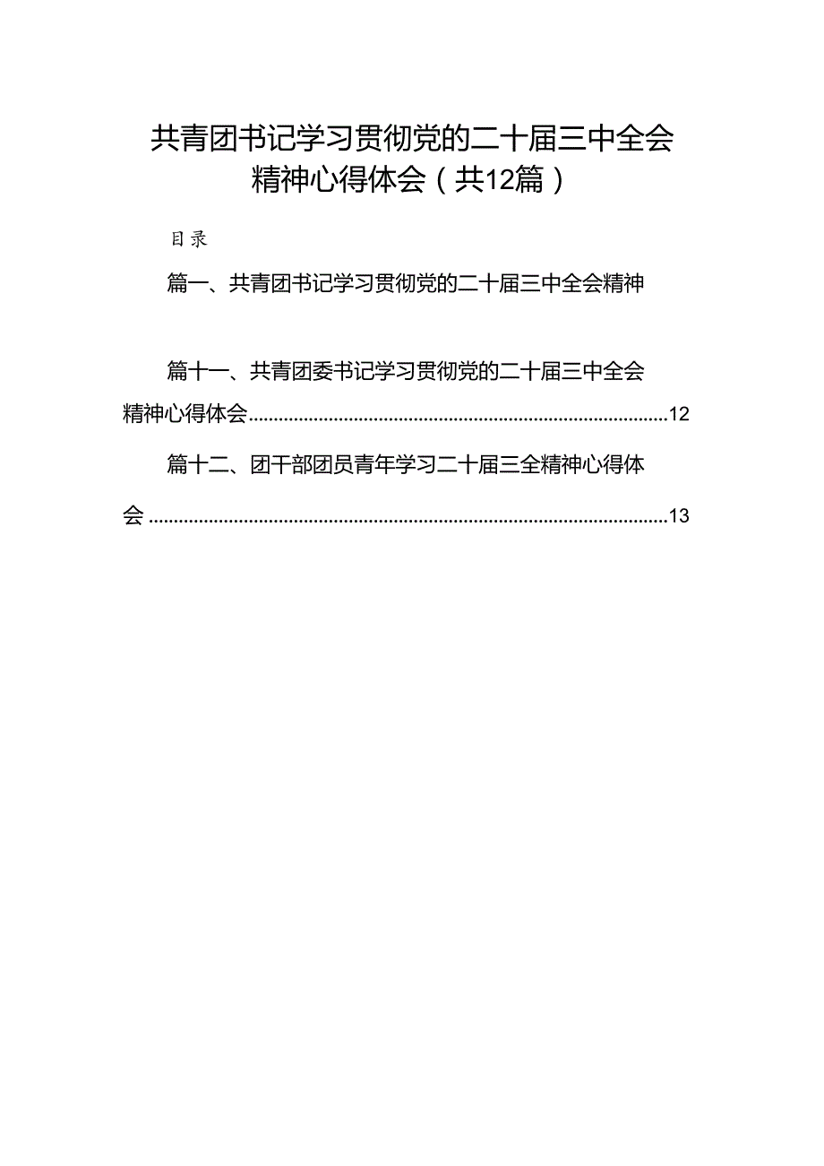 共青团书记学习贯彻党的二十三中全会精神心得体会（共12篇）.docx_第1页