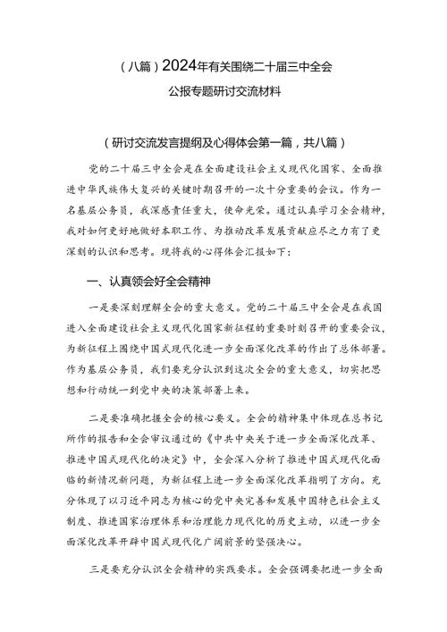 （八篇）2024年有关围绕二十三中全会公报专题研讨交流材料.docx