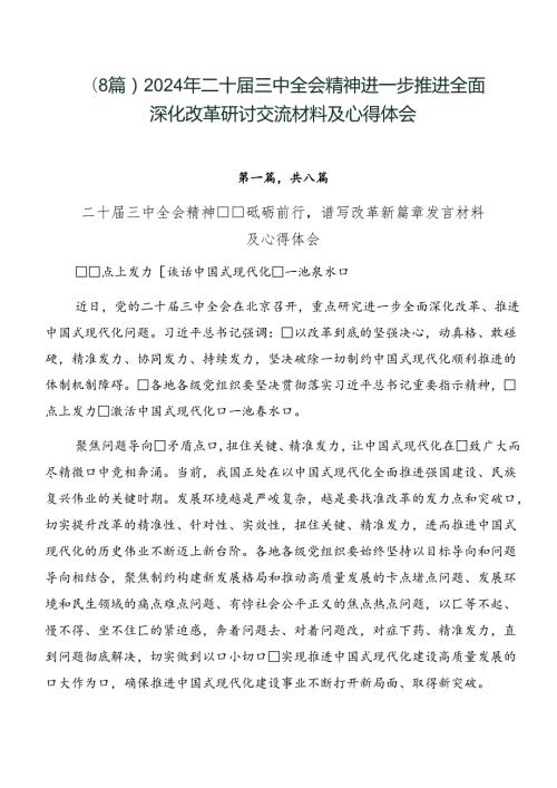 （8篇）2024年二十三中全会精神进一步推进全面深化改革研讨交流材料及心得体会.docx