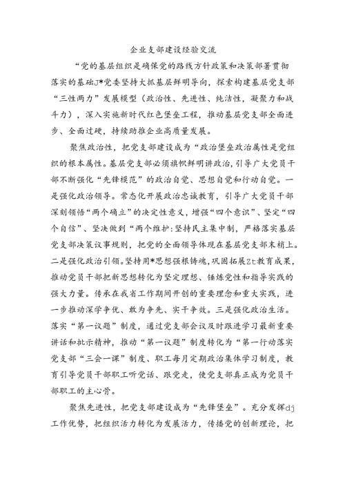 企业支部建设经验交流.docx