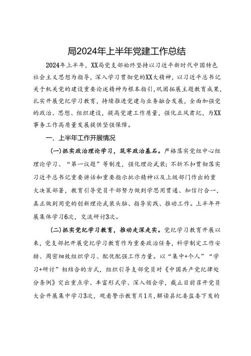 局2024年上半年党建工作总结.docx