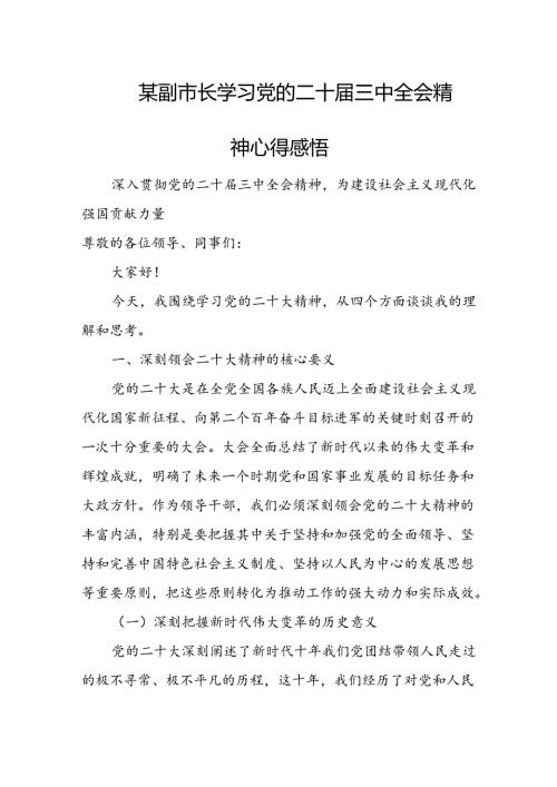 某副市长学习党的二十三中全会精神心得感悟.docx