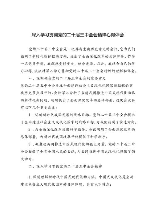 3篇 2024年深入学习贯彻党的二十三中全会精神心得体会.docx