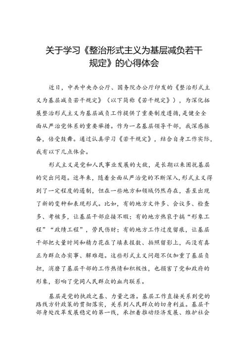 学习贯彻《整治形式主义为基层减负若干规定》心得体会交流发言10篇.docx
