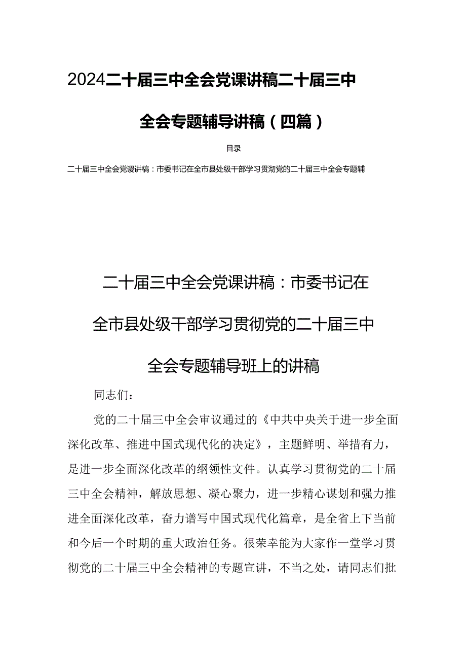 2024二十三中全会党课讲稿二十三中全会专题辅导讲稿(四篇).docx_第1页