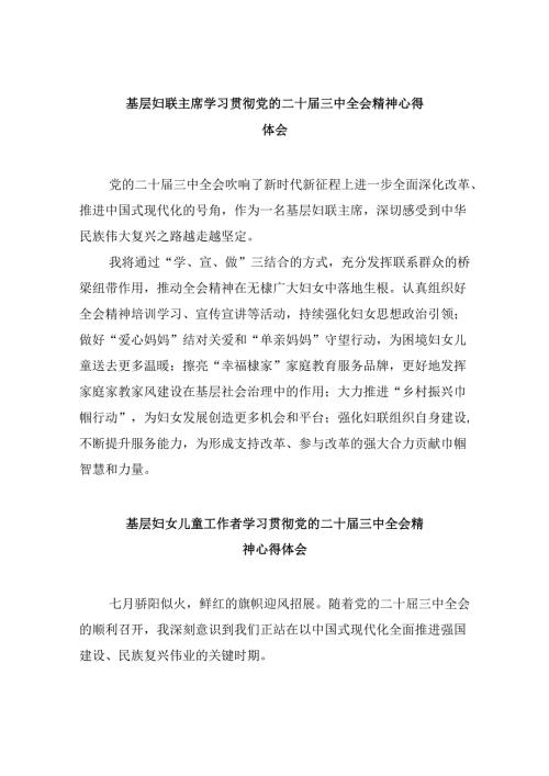 基层妇联主席学习贯彻党的二十三中全会精神心得体会范文8篇（最新版）.docx