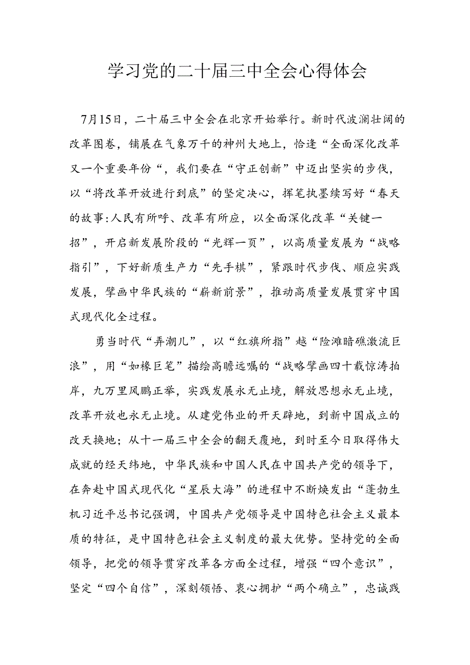 2024年学习学习党的二十三中全会个人心得感悟 （3份）(1).docx_第1页