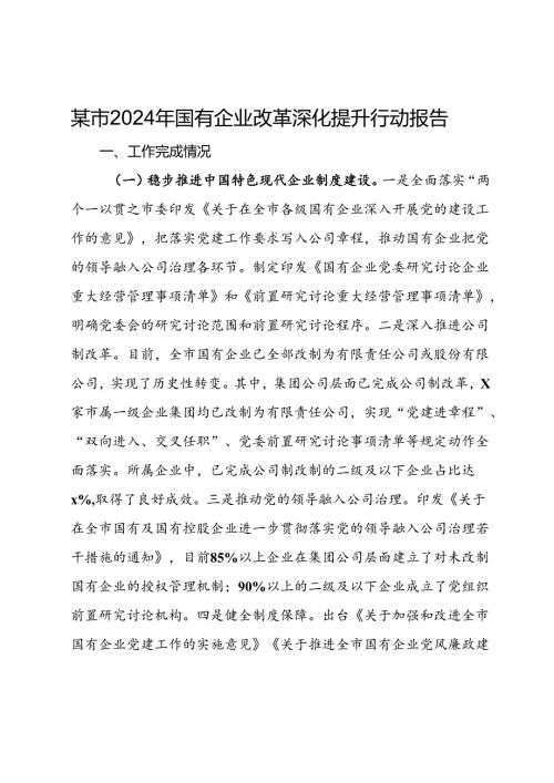 某市2024年国有企业改革深化提升行动报告(2).docx