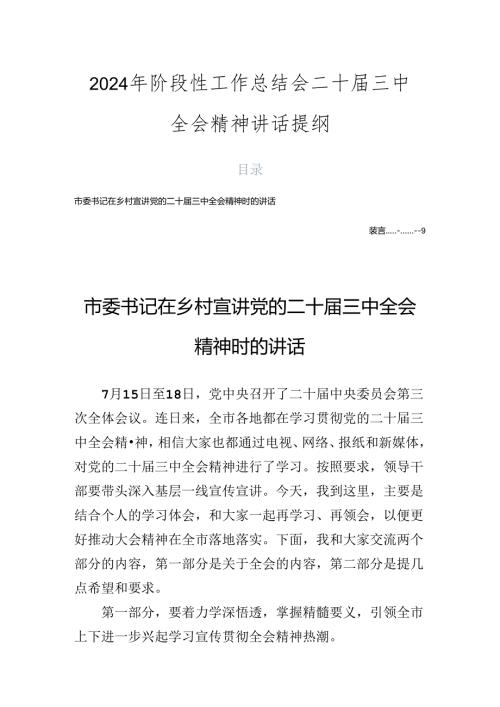 2024年阶段性工作总结会二十三中全会精神讲话提纲.docx