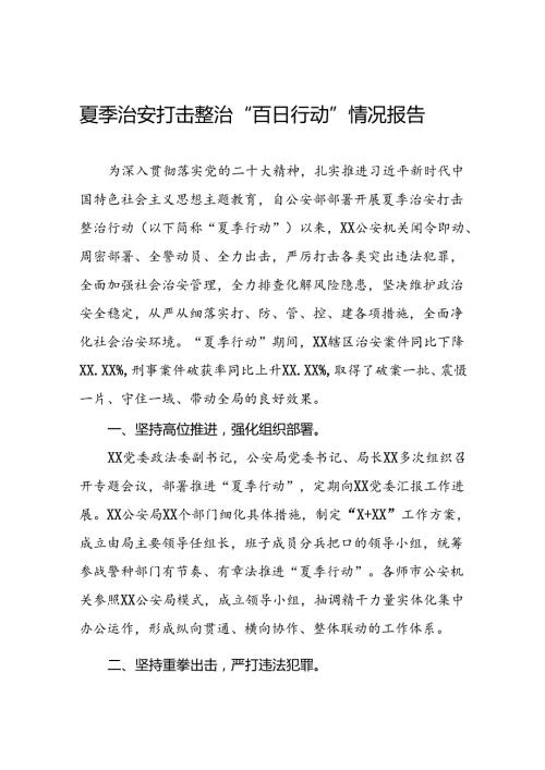 公安夏季治安打击整治行动取得显著成效的情况报告四篇.docx
