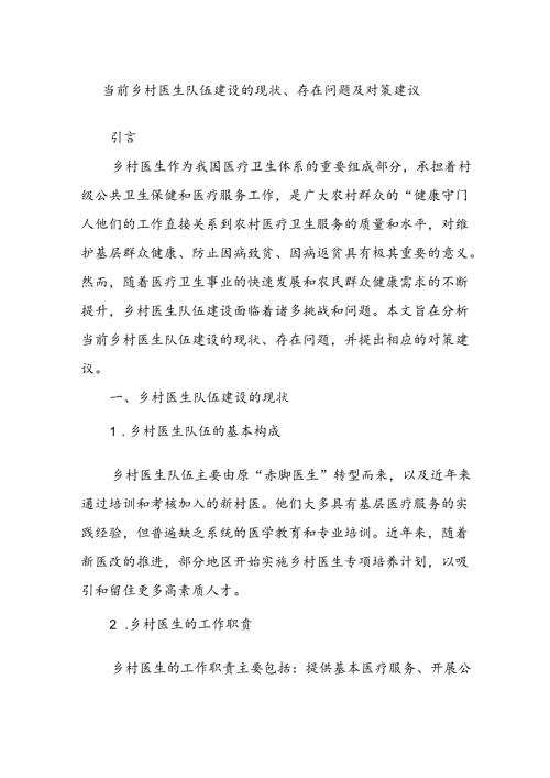 当前乡村医生队伍建设的现状、存在问题及对策建议(1).docx